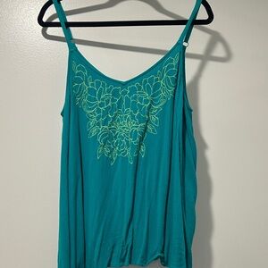 Teal Floral Embroidered Women's Tank